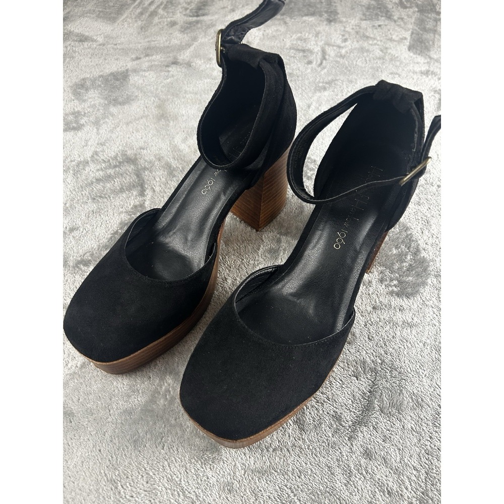 House Of Harlow 1960 Tanner Mary Jane Block Heel Black Suede Classy Boho Size 8